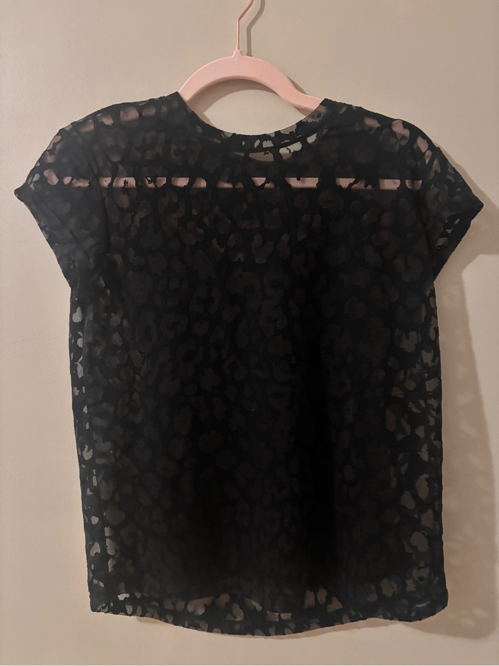 All Saints Black Sheer Leopard-Print Cap Sleeve Top
